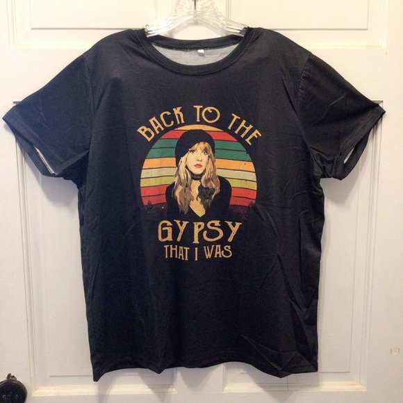 Womens Gypsy Graphic Print Vintage Style Black Short Sleeve T-Shirt Size XL - Picture 4 of 9